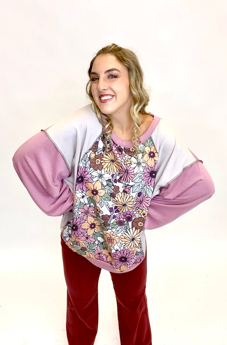 Floral Color Block Pullover Top