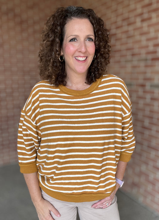 Textured Stripe 3/4 Sleeve Top