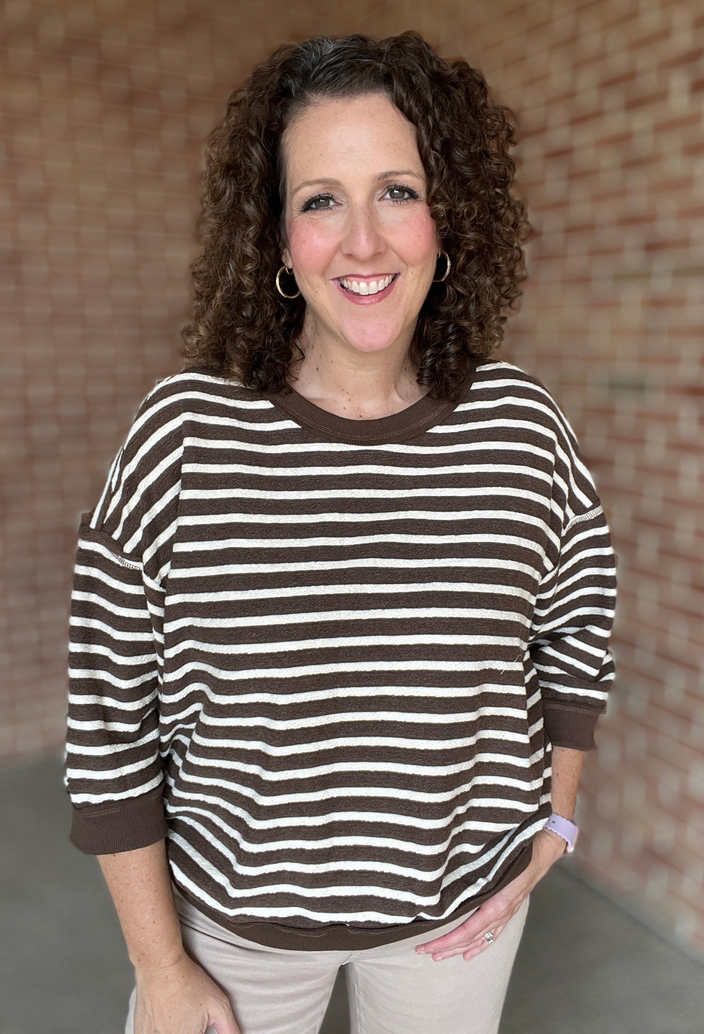 Textured Stripe 3/4 Sleeve Top