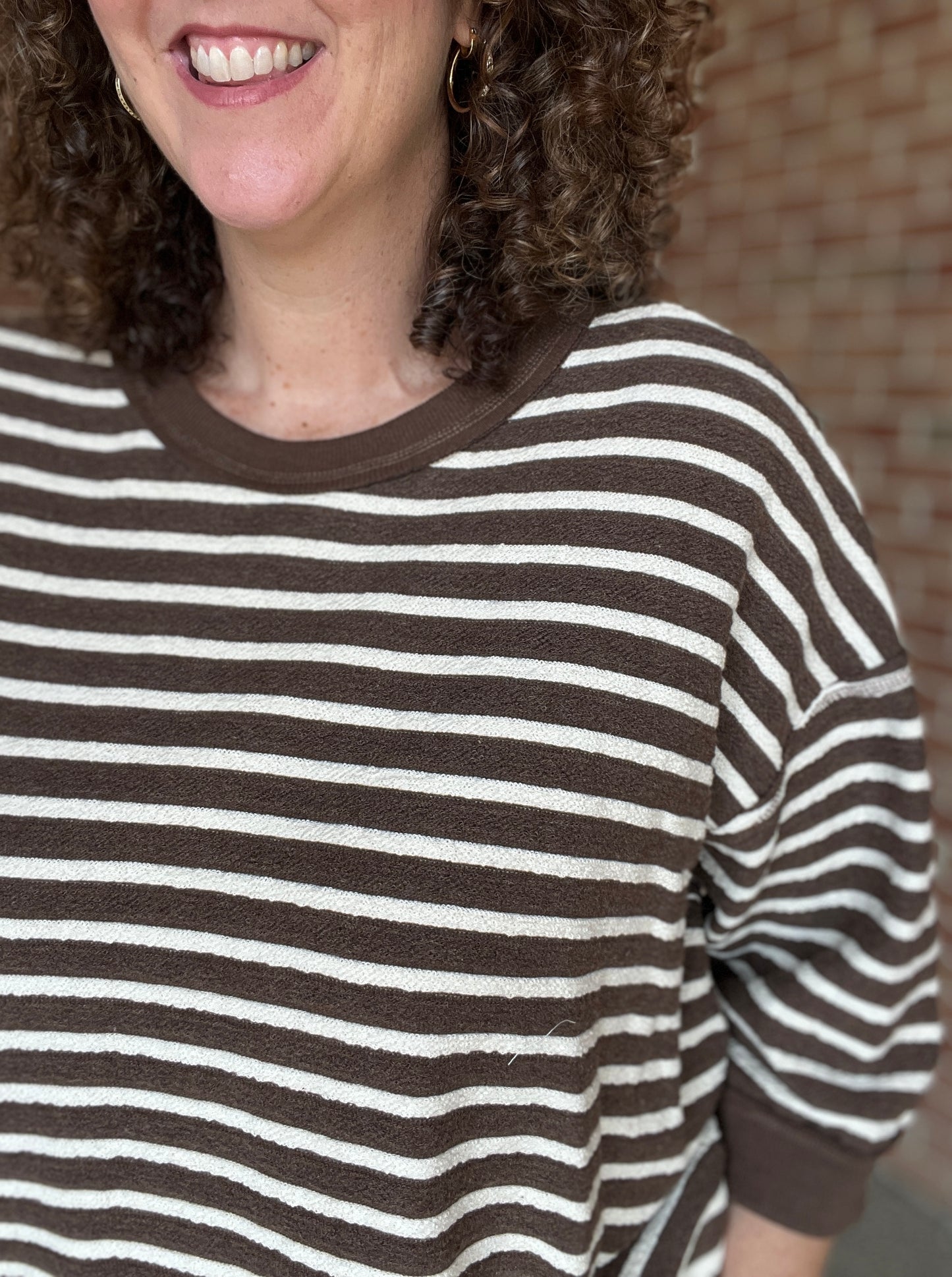 Textured Stripe 3/4 Sleeve Top