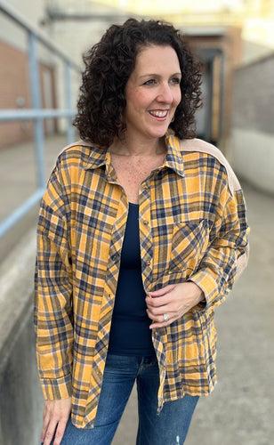 Oversized Acid Wash Plaid Button Down Top