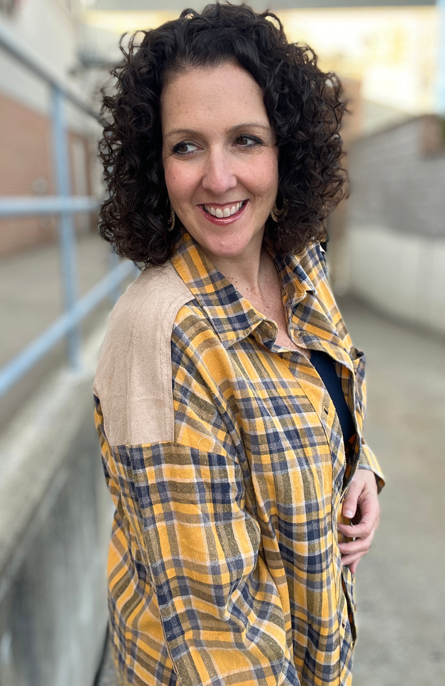 Oversized Acid Wash Plaid Button Down Top