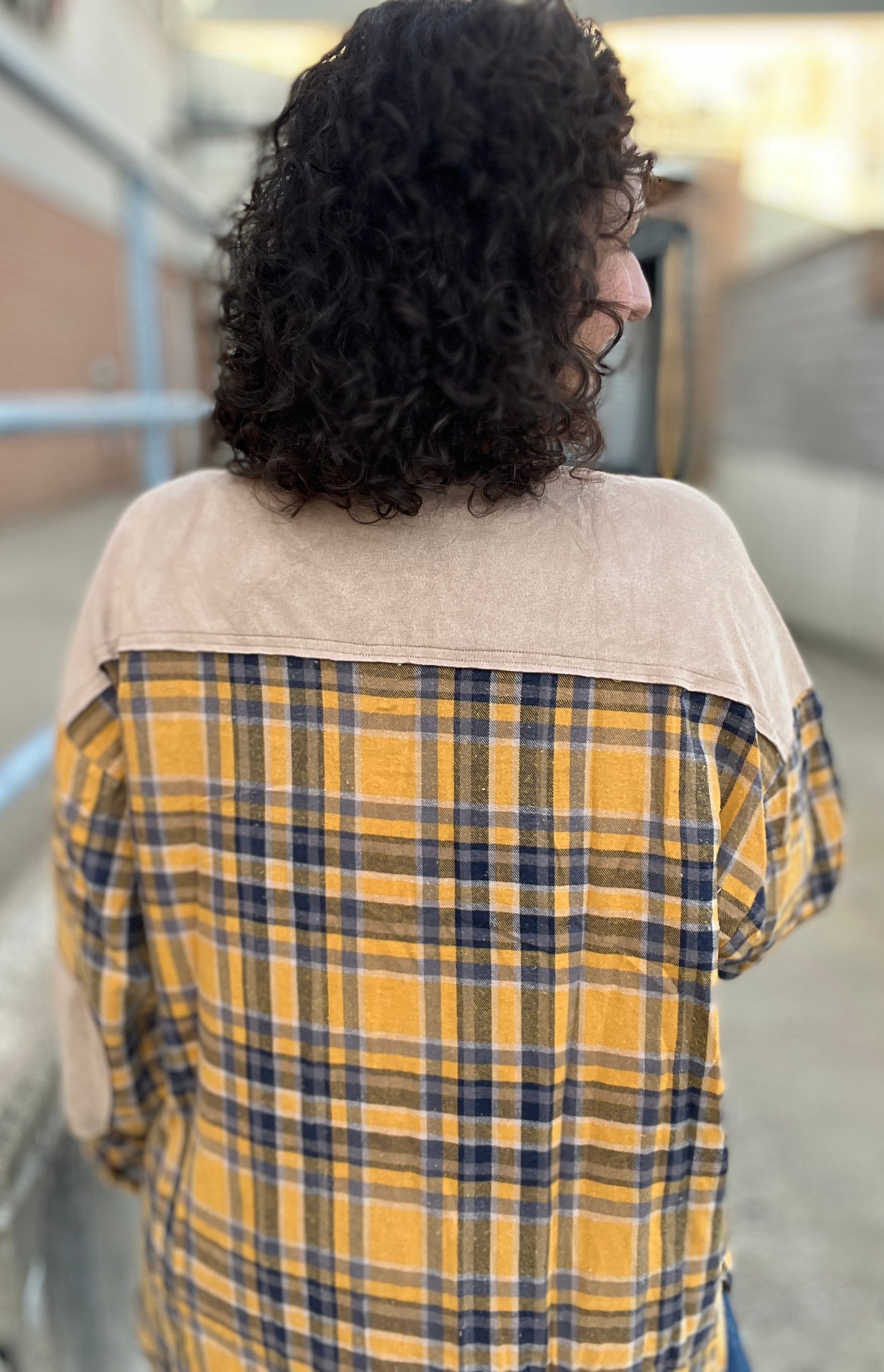 Oversized Acid Wash Plaid Button Down Top