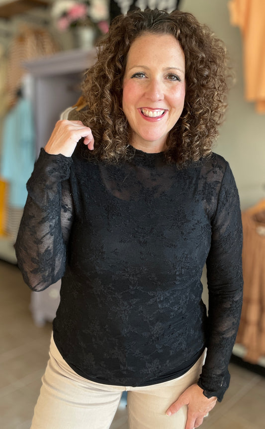Long Sleeve Sheer Lace Top