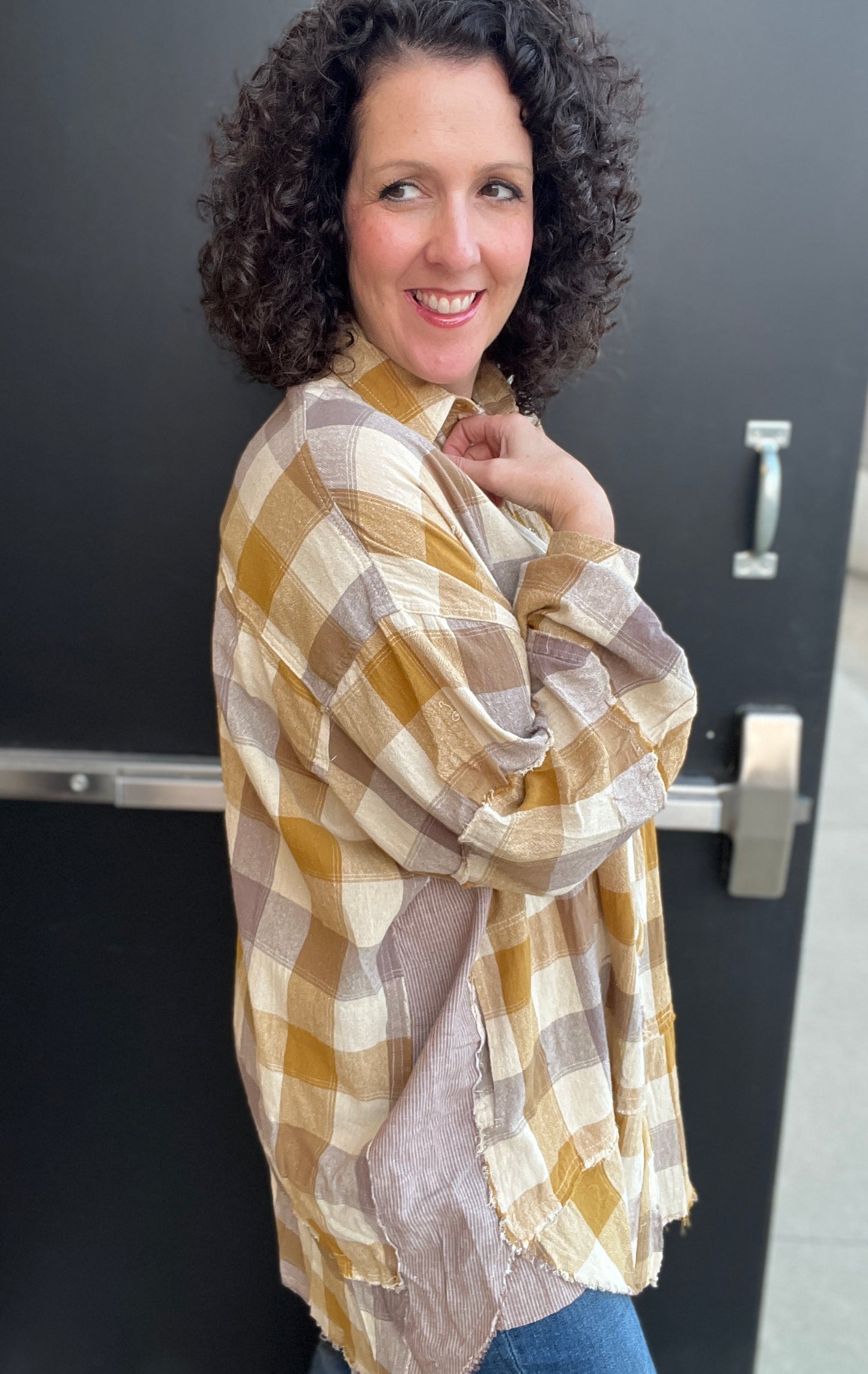 Checkered Plaid Oversized Shirt Dress