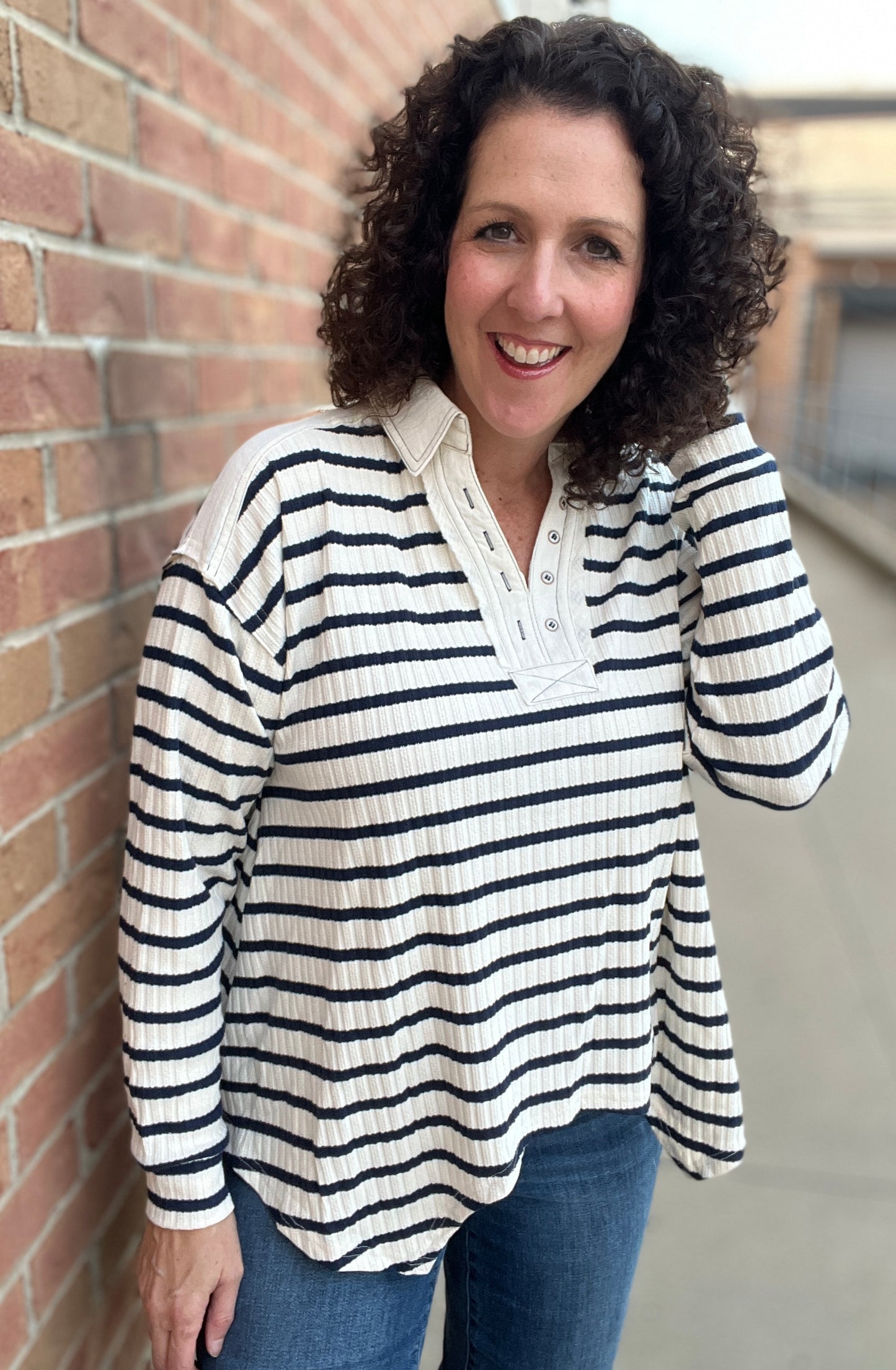 Navy Striped Pointed Edge Tunic