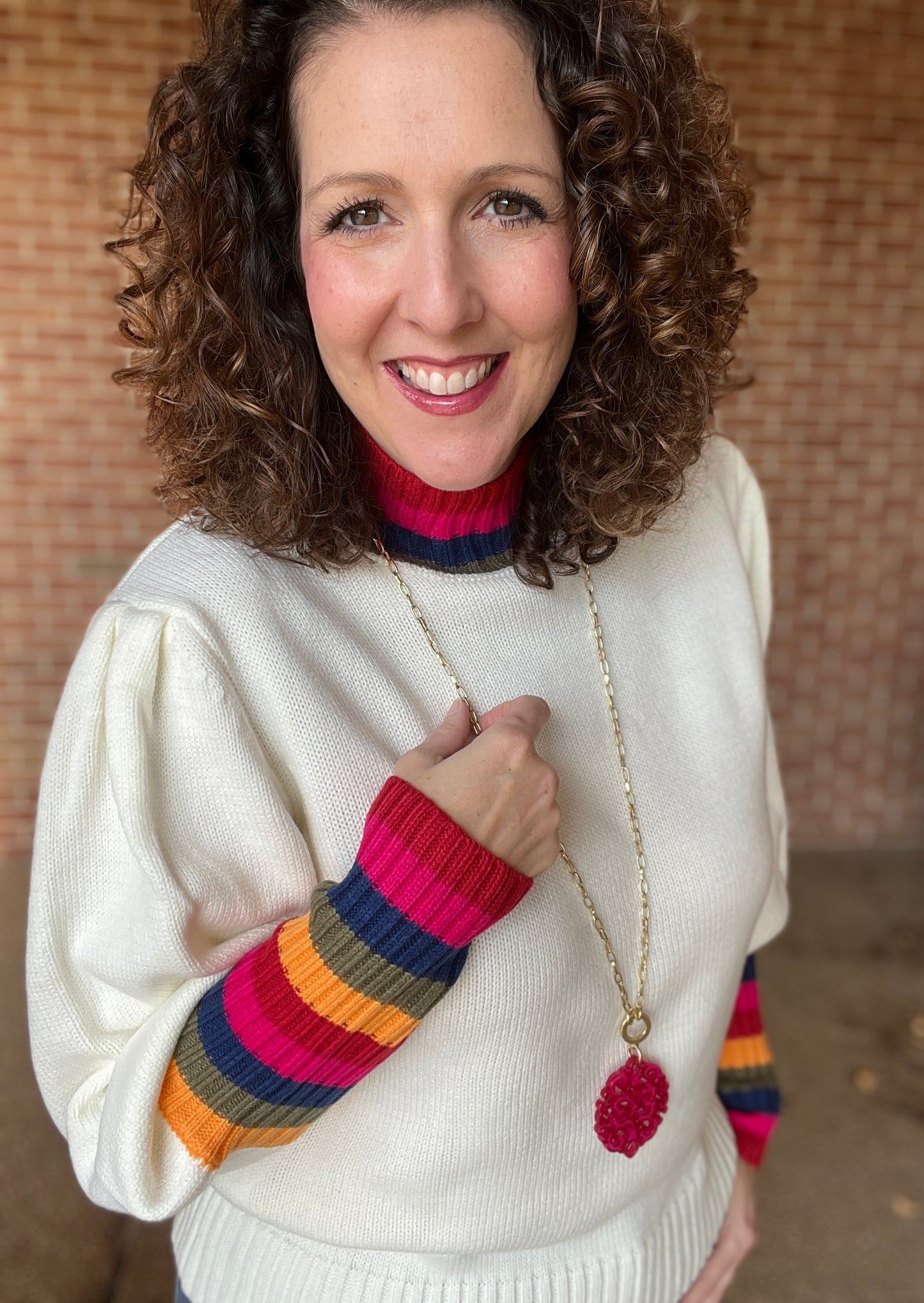 Striped Cuff and Mock Neck Sweater