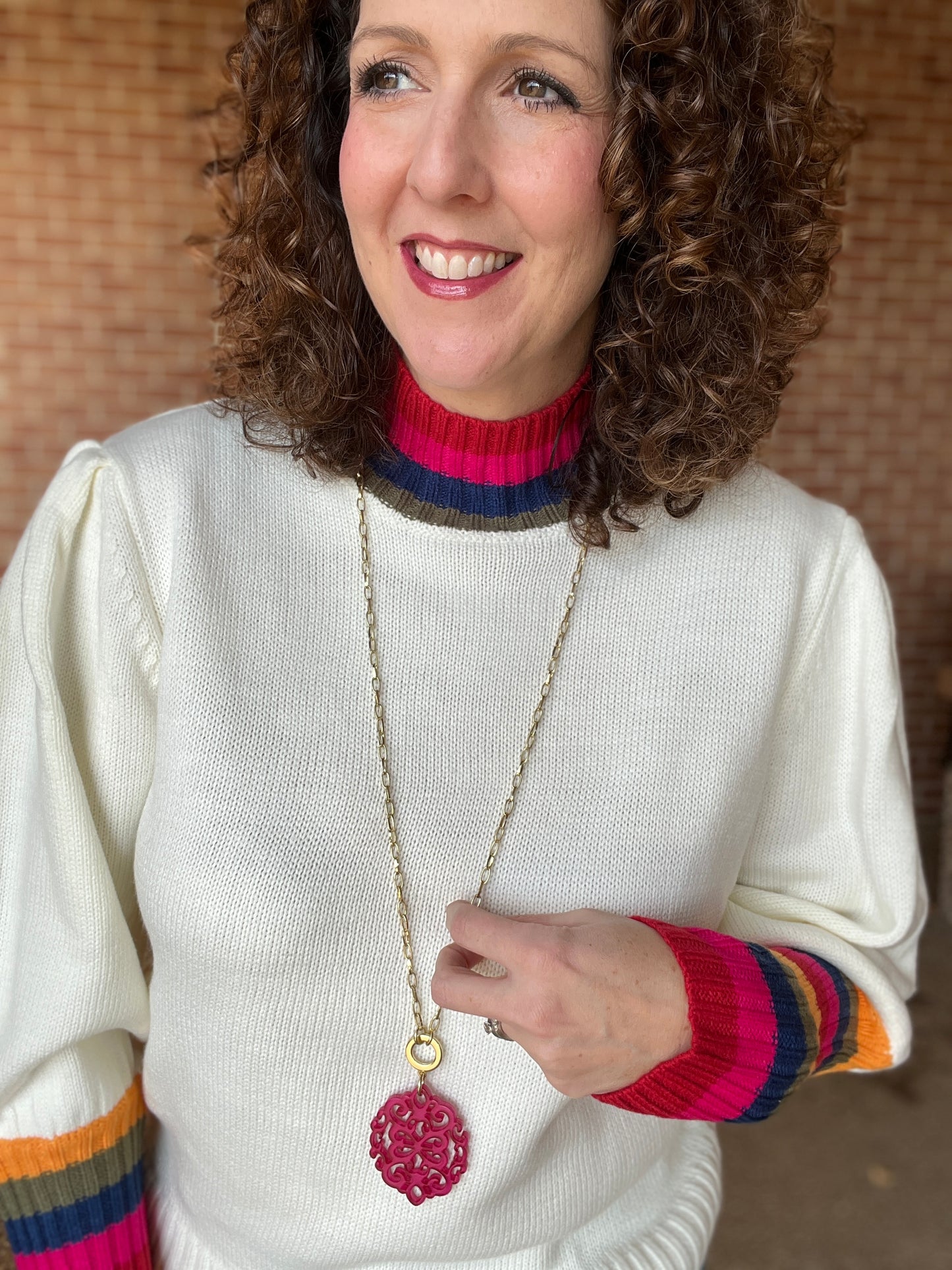 Striped Cuff and Mock Neck Sweater