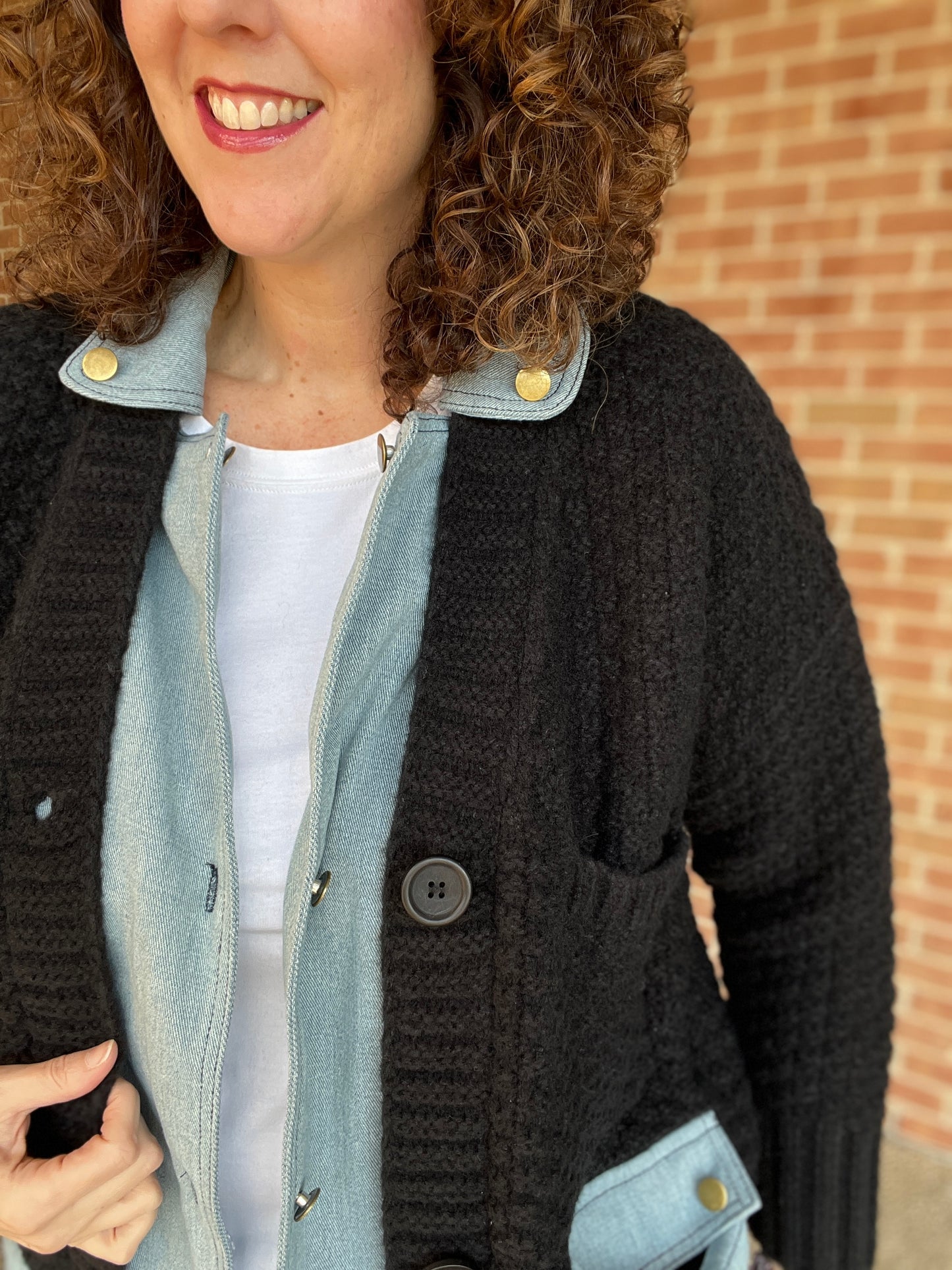 Denim Trim Chunky Knit Cardigan