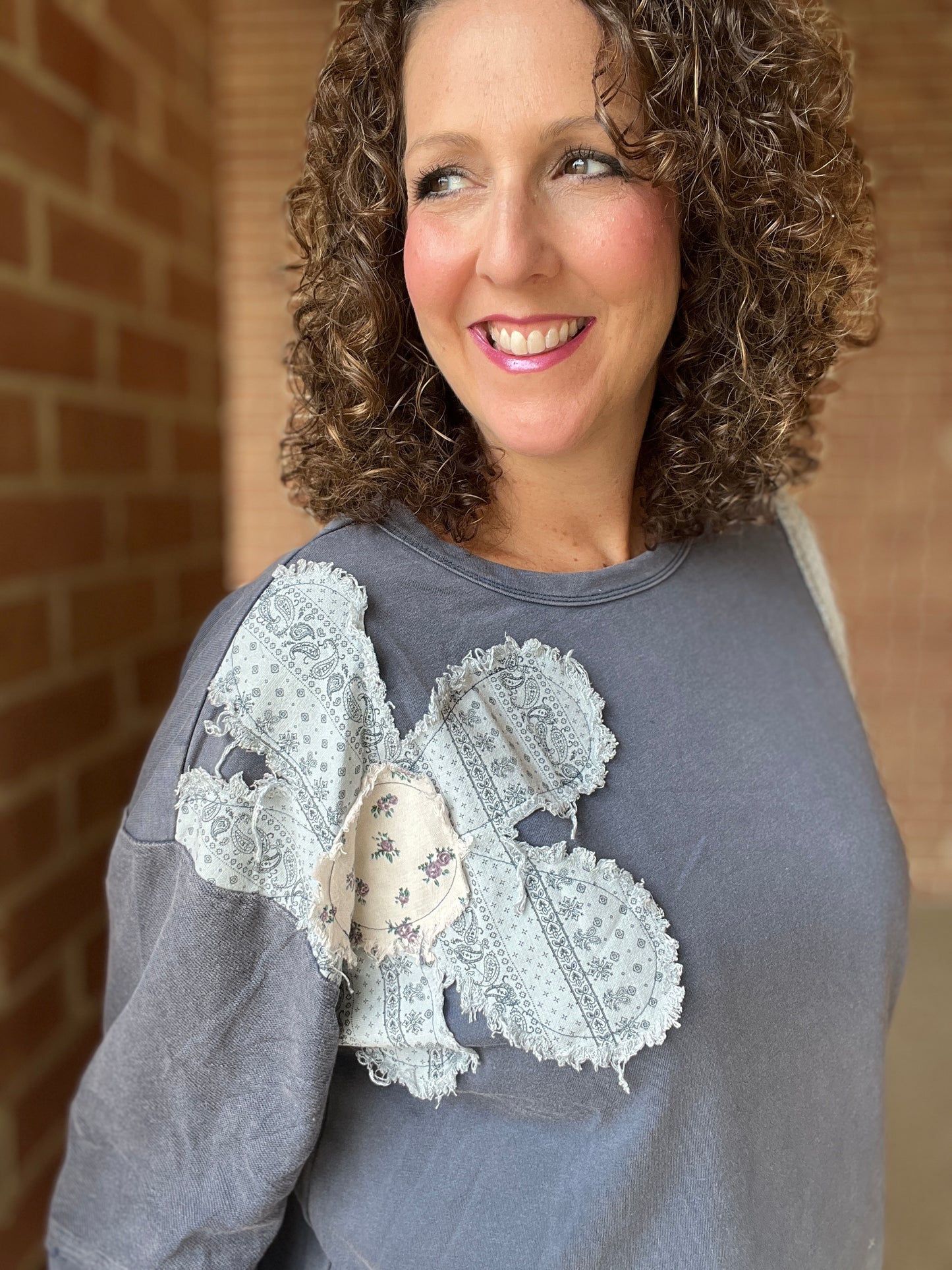 French Terry Flower Patchwork Pullover