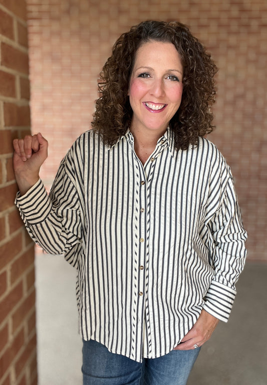 Textured Stripe Button Down