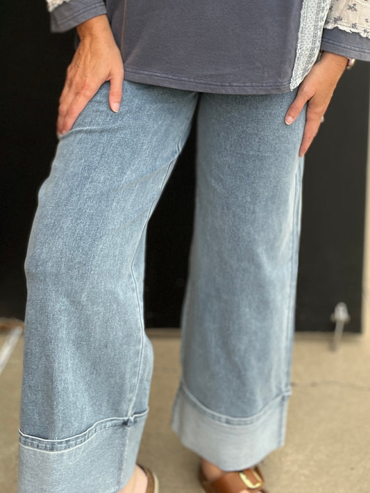 Cuffed Wide Leg Jeans