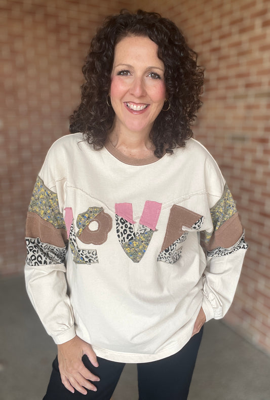 Patched LOVE Mixed Print Top