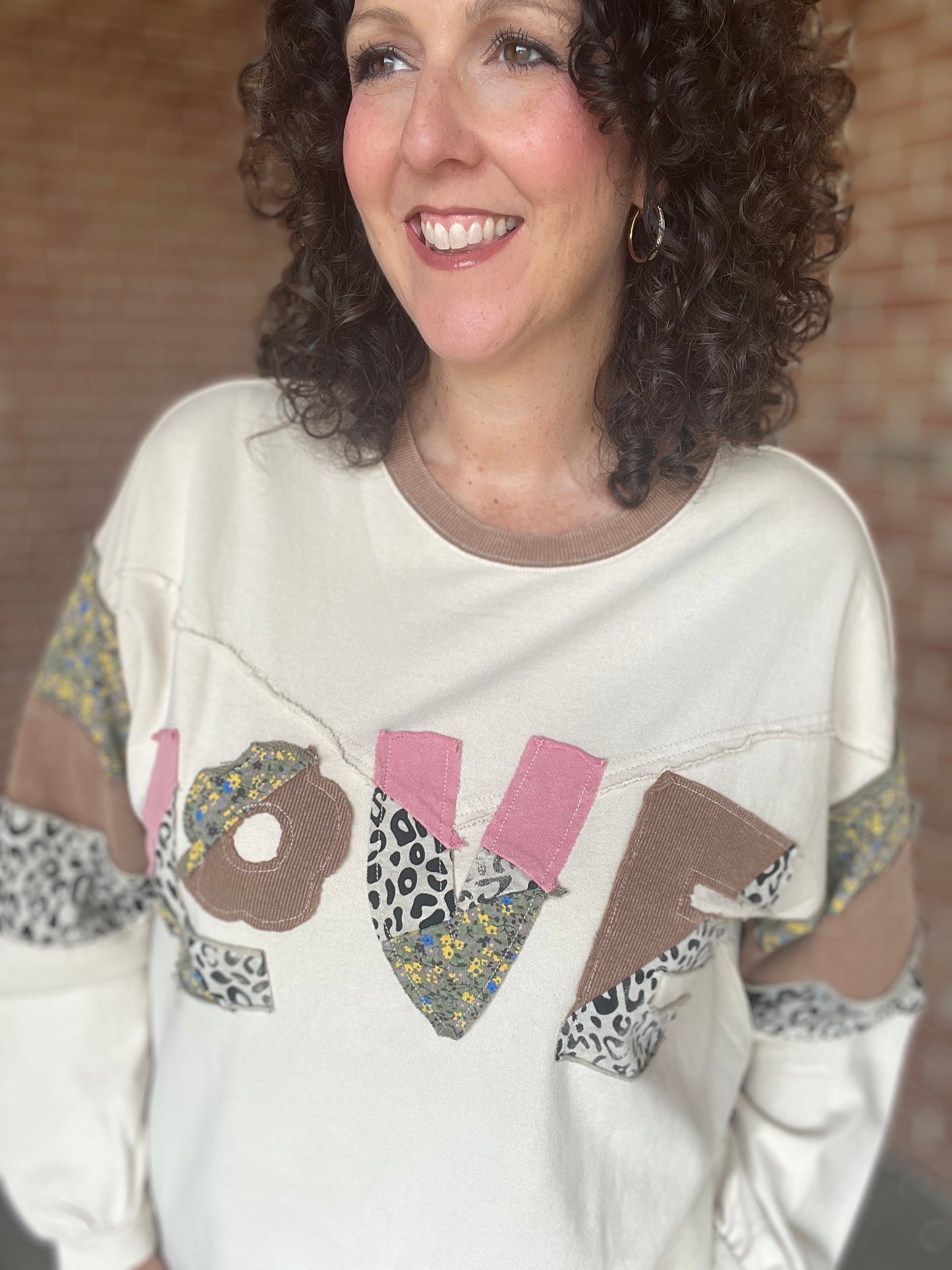 Patched LOVE Mixed Print Top