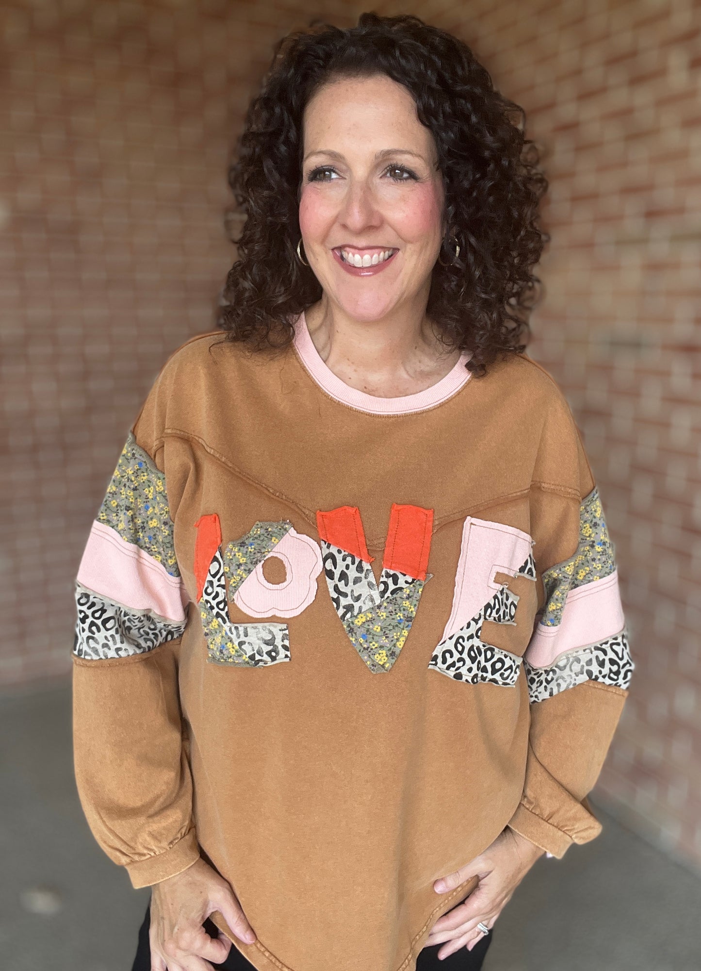 Patched LOVE Mixed Print Top