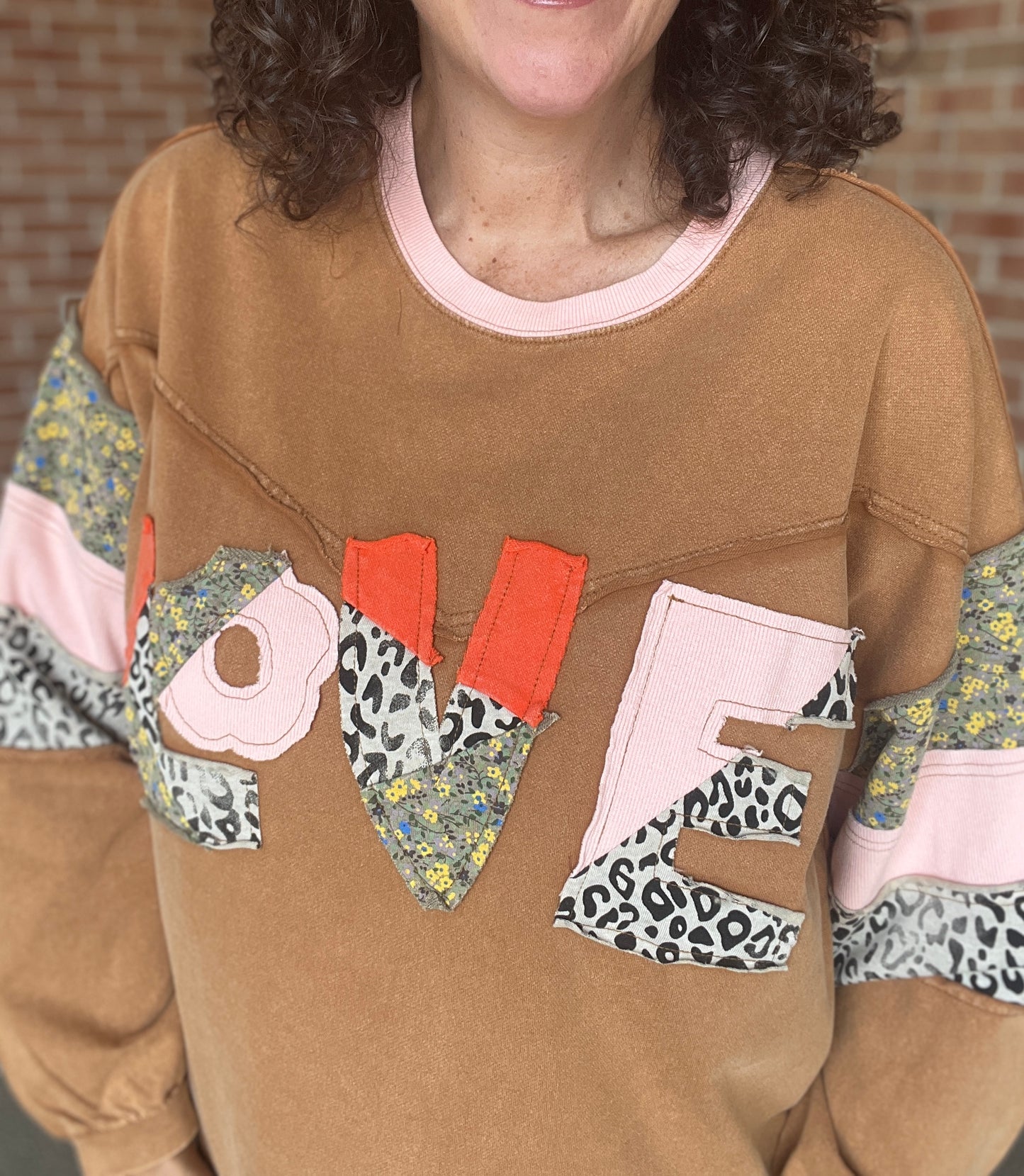 Patched LOVE Mixed Print Top