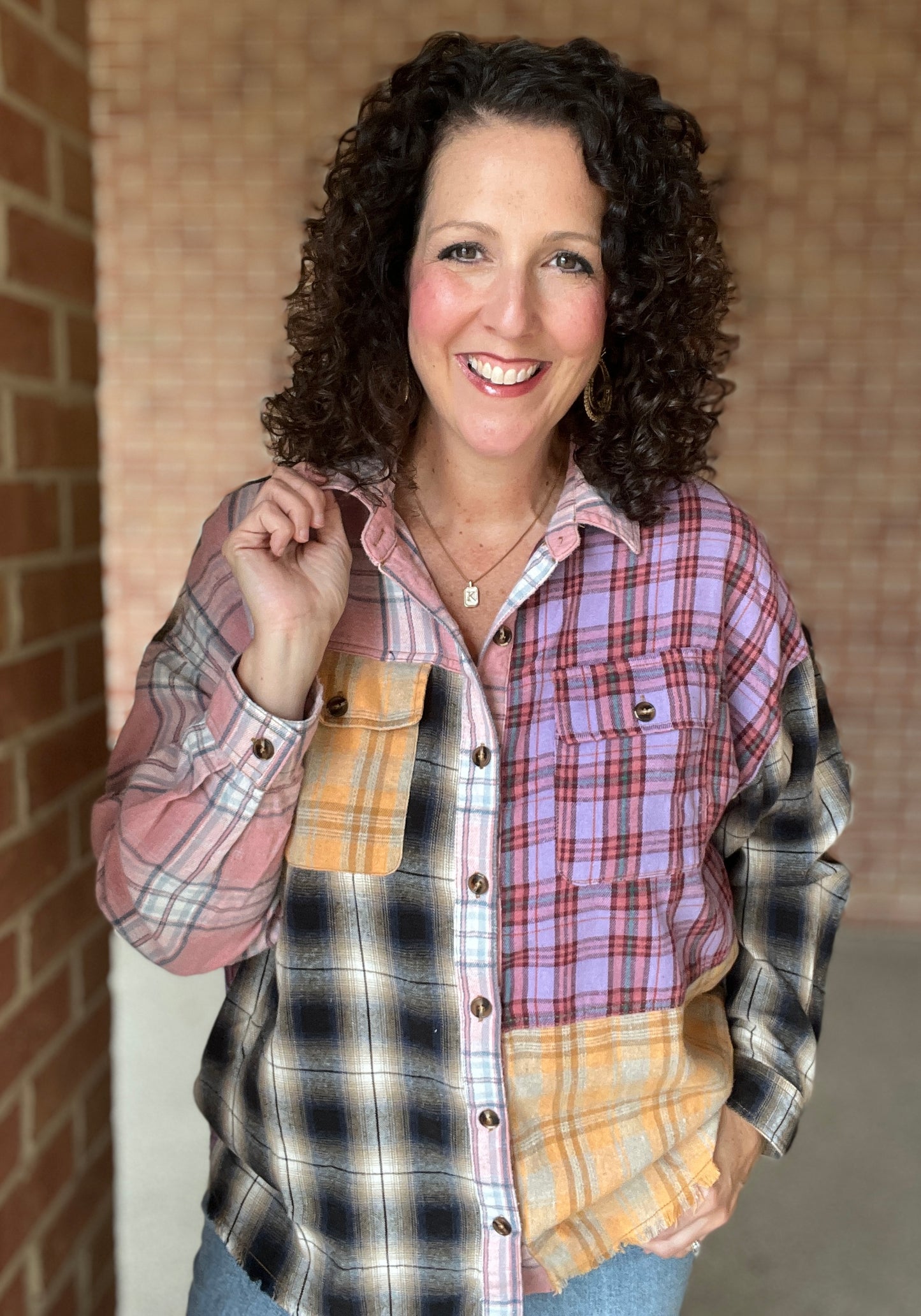 Patched Plaid Button Down with Frayed Edge