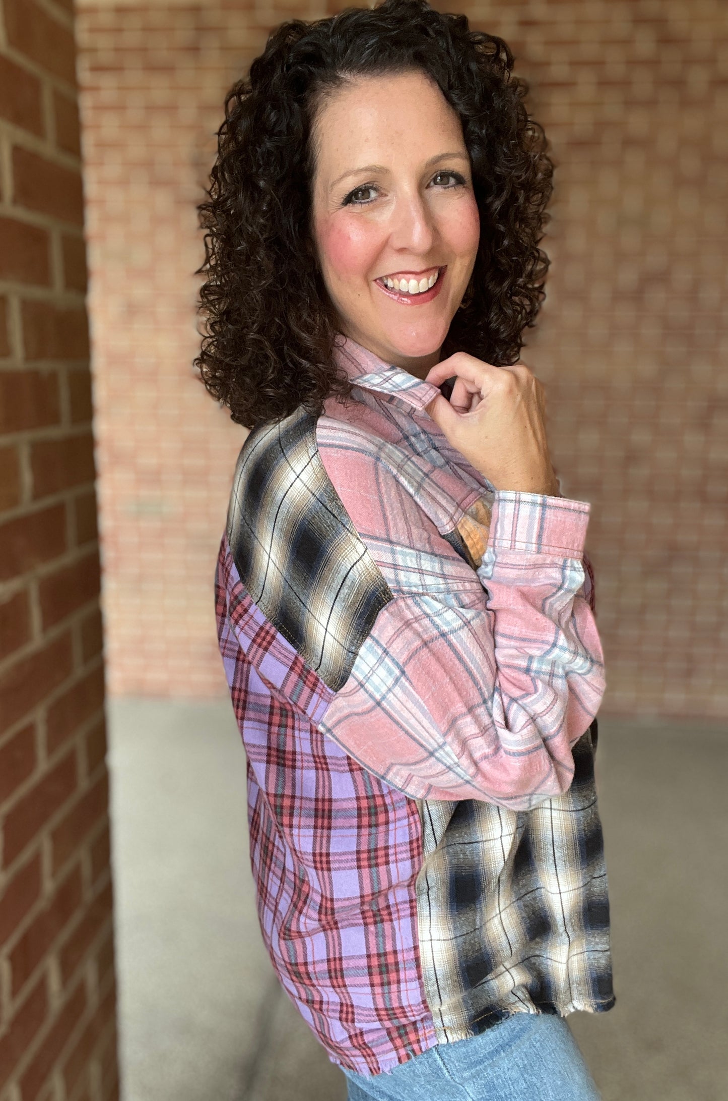 Patched Plaid Button Down with Frayed Edge