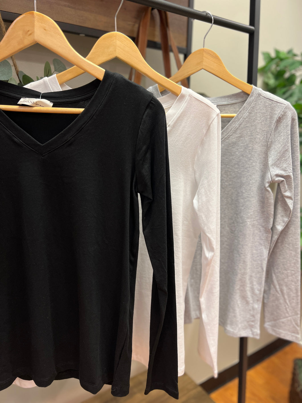 Cotton V Neck Long Sleeve Tee