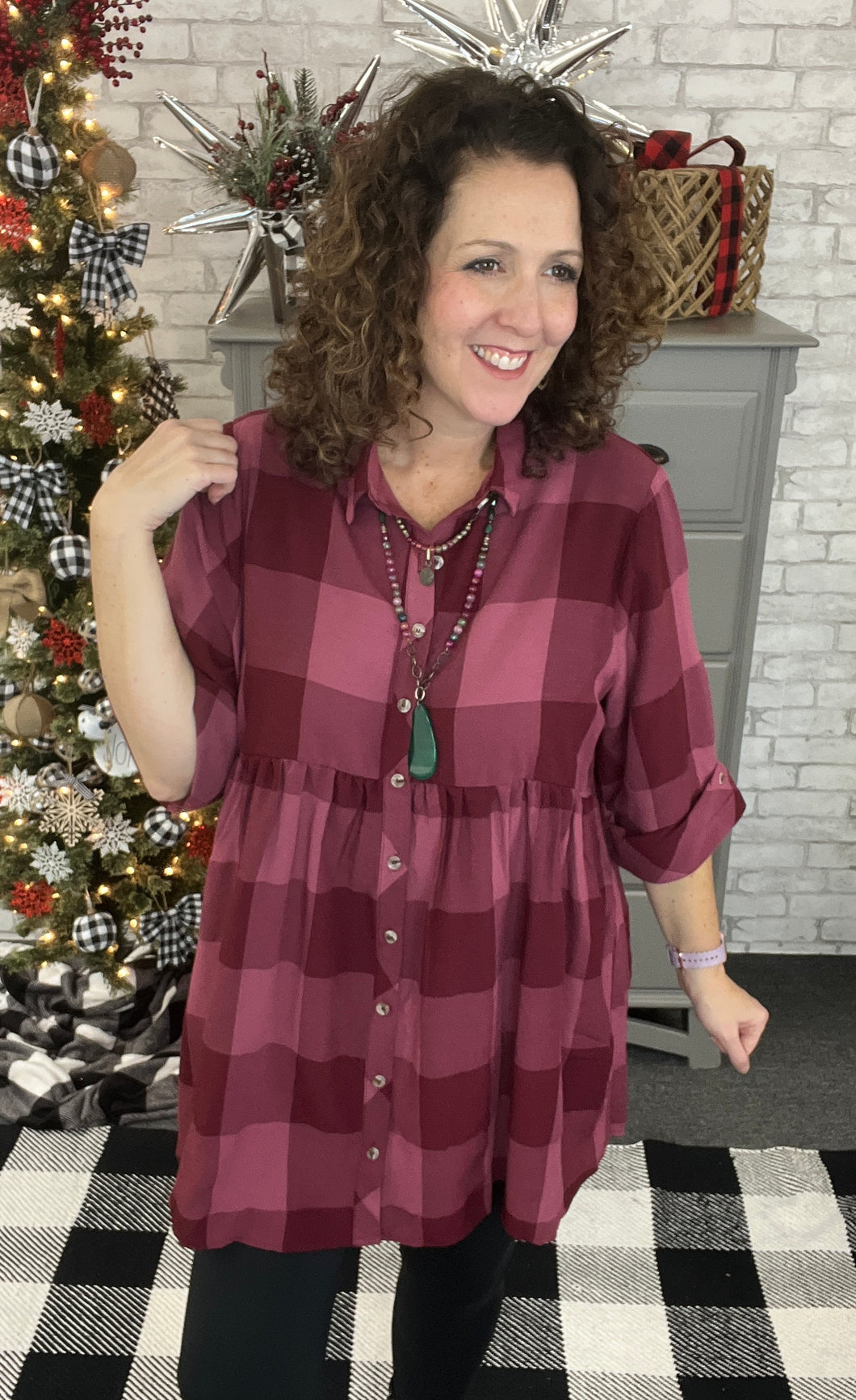 Big Check Plaid Shirt Dress