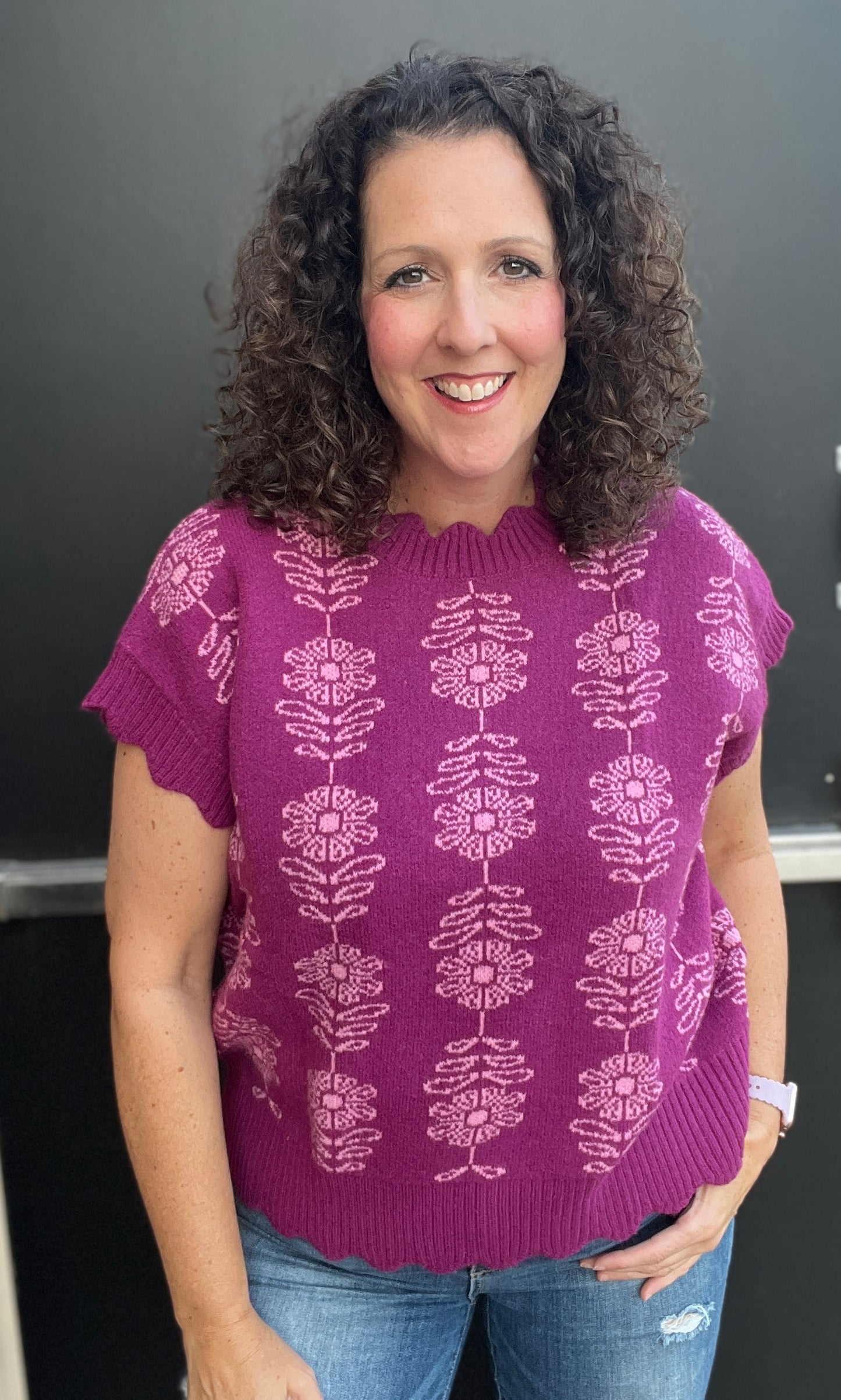Short Sleeve Flower Sweater