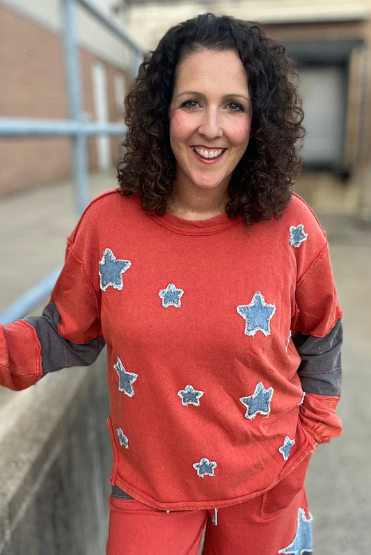 Star Patched Terry Pullover