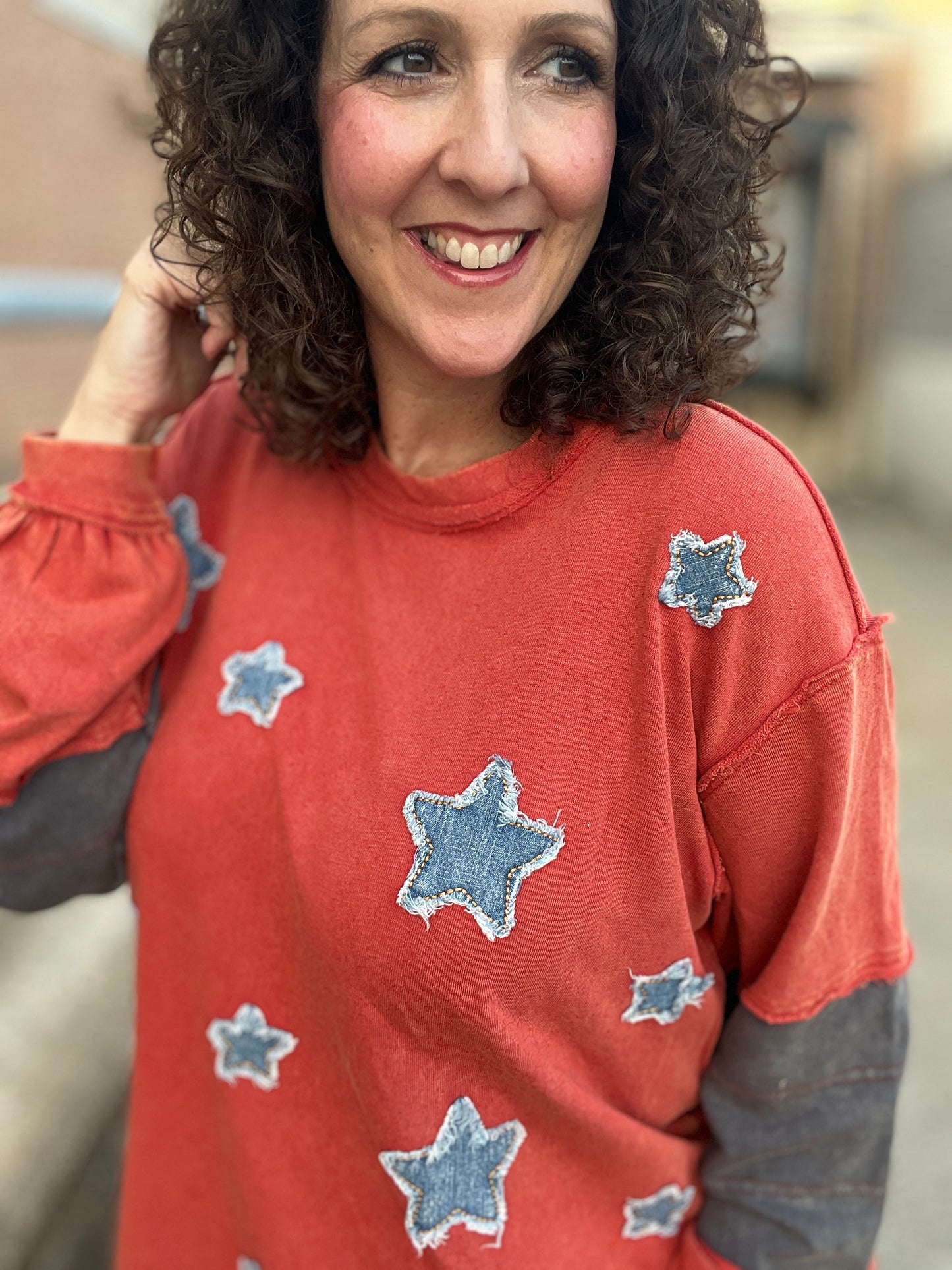 Star Patched Terry Pullover