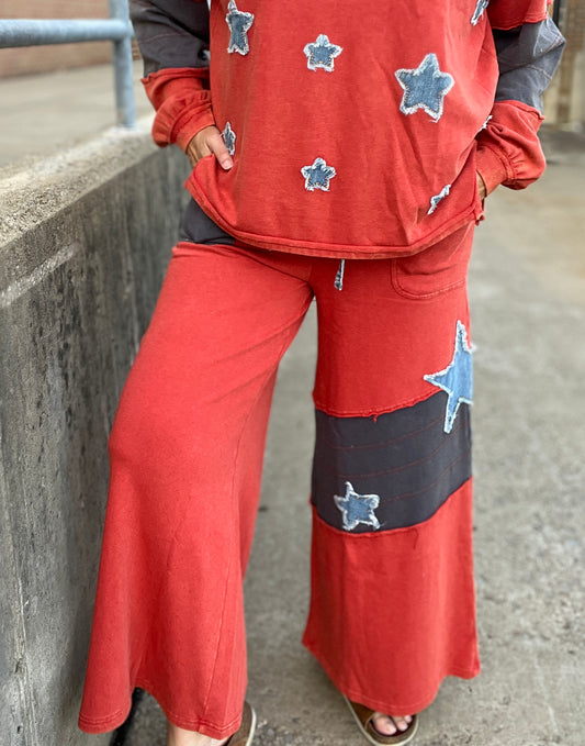 Star Patched Terry Pants