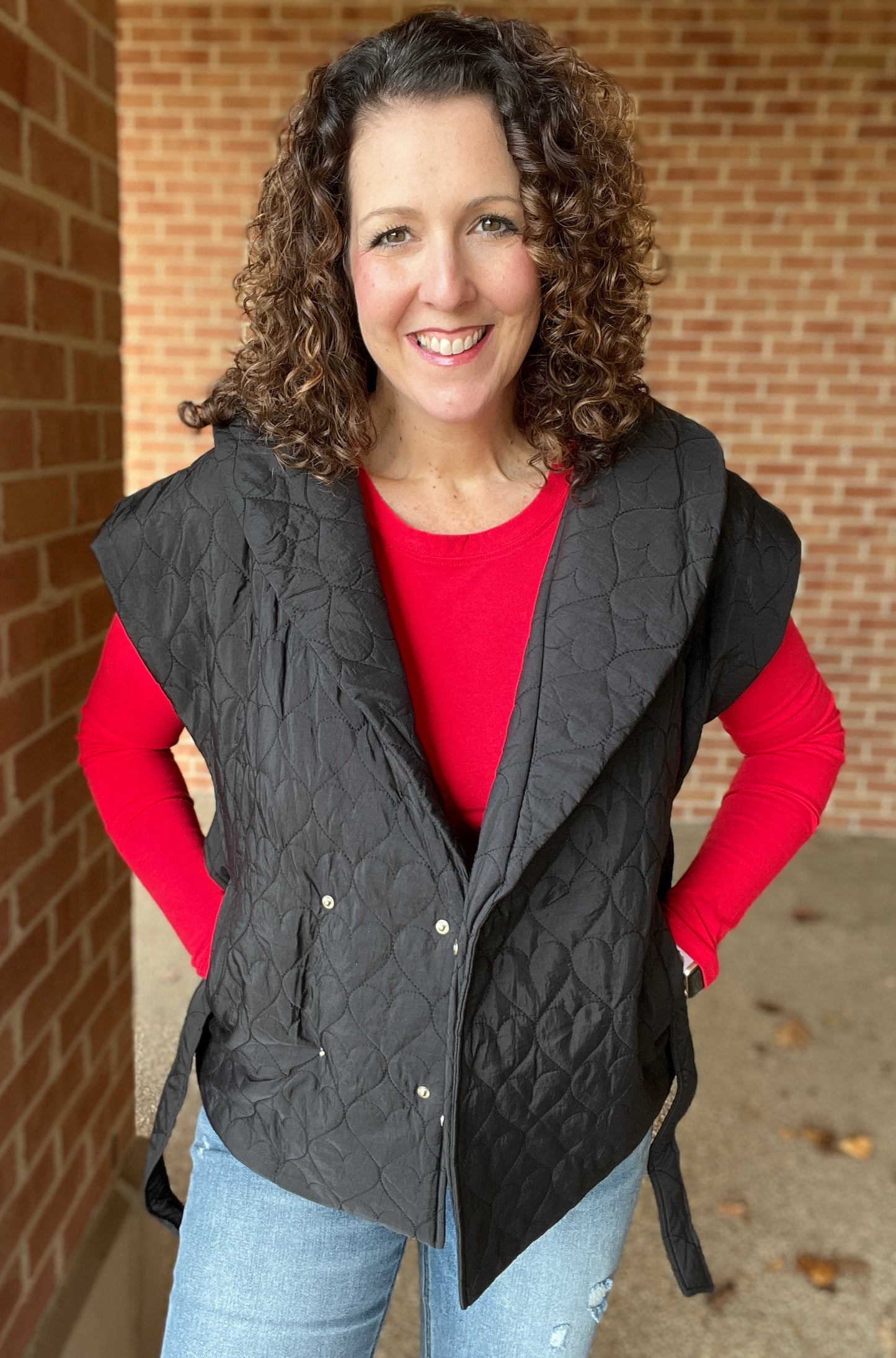 Wide Collar Quilted Vest with Belt