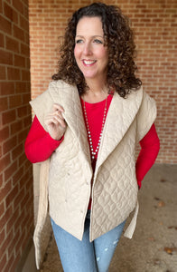 Wide Collar Quilted Vest with Belt