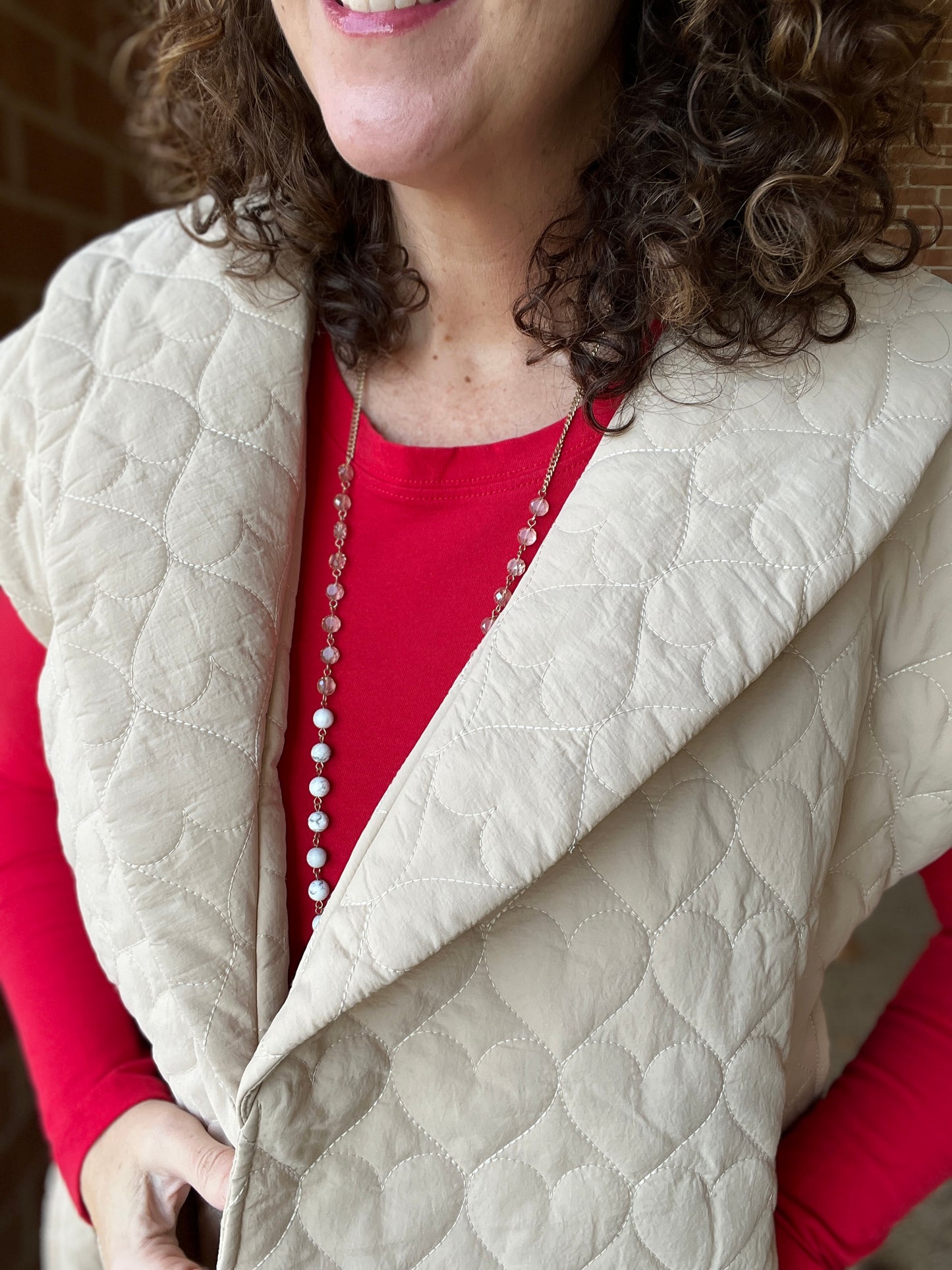 Wide Collar Quilted Vest with Belt