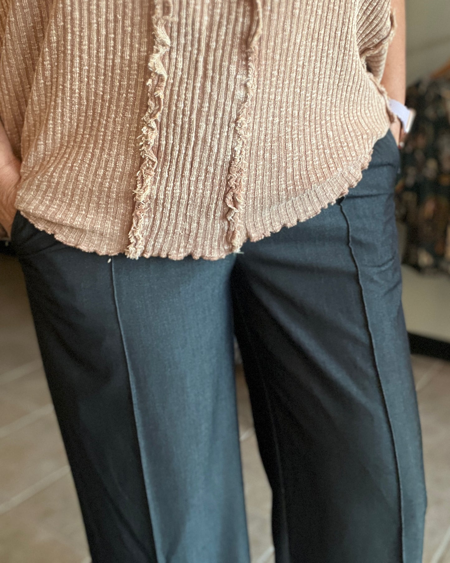Pintuck Wide Leg Pants