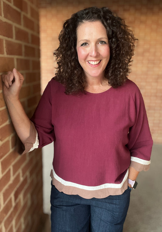 Scalloped Edge 3/4 Sleeve Top