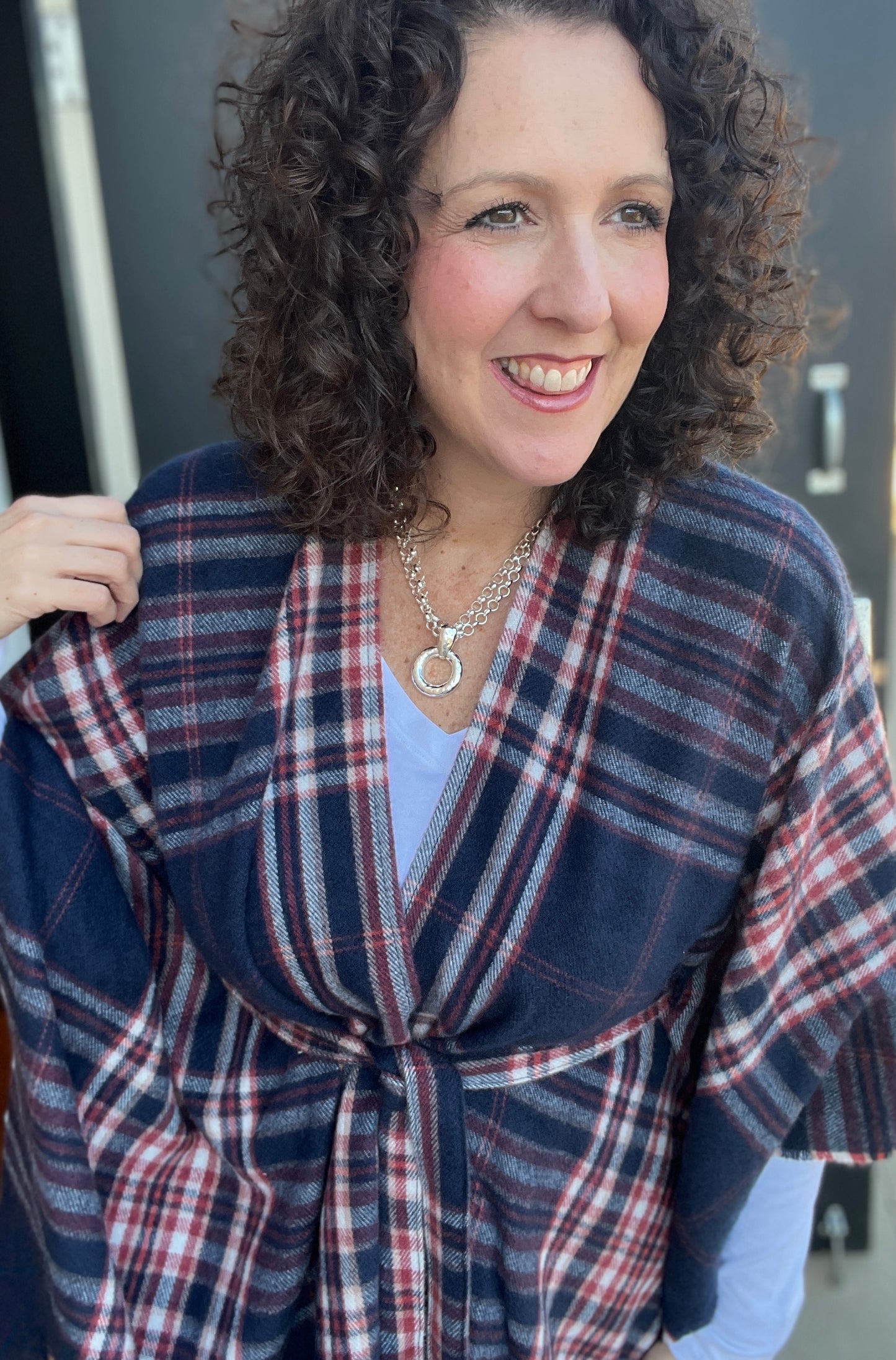 Plaid Waist Tie Kimono