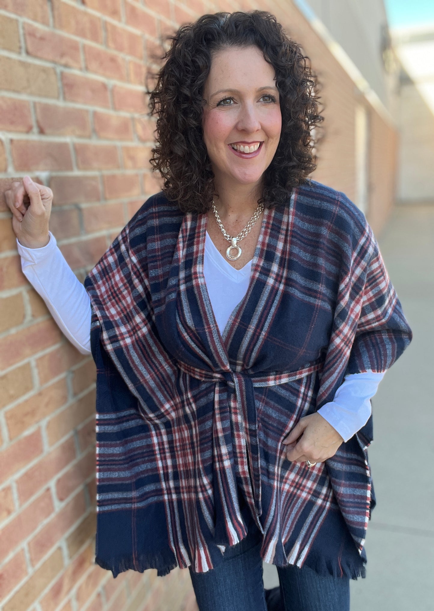 Plaid Waist Tie Kimono