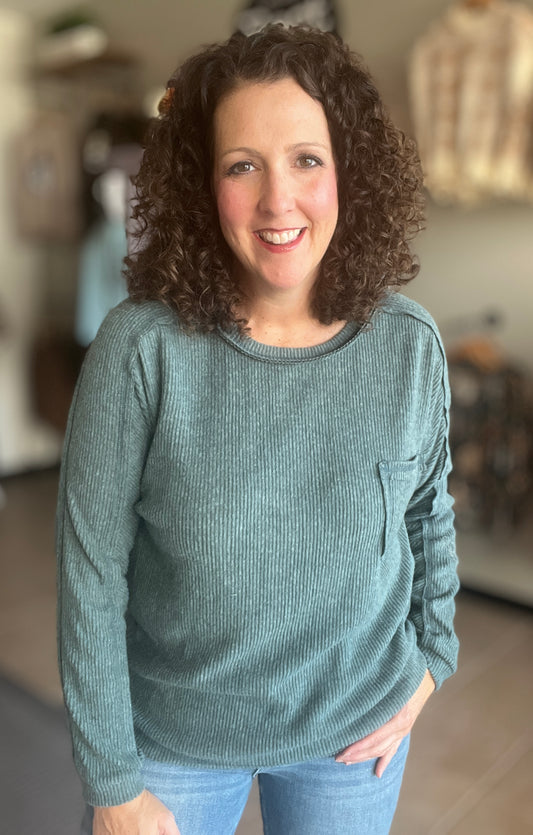Brushed Ribbed Hacci Knit Top