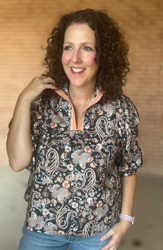 Paisley Split Neck Top