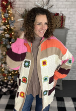 Load image into Gallery viewer, Chenille Granny Square Patch Hooded Sweater