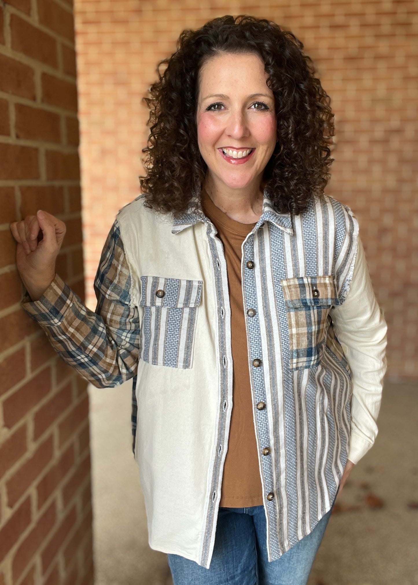 Mixed Plaid Button Down with Star Patches