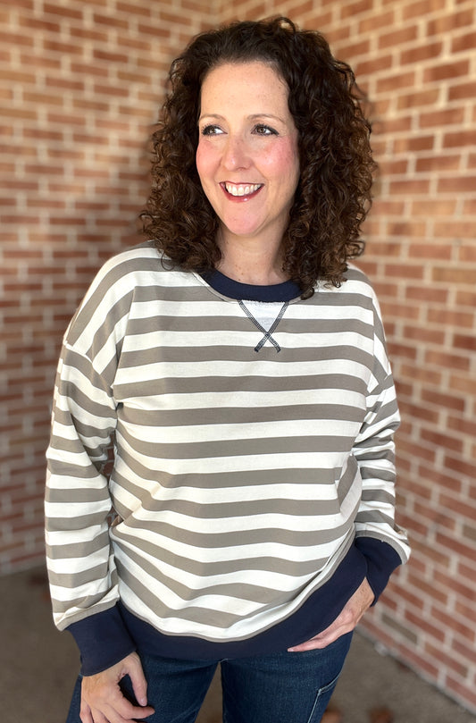 Olive and Navy Striped Pullover