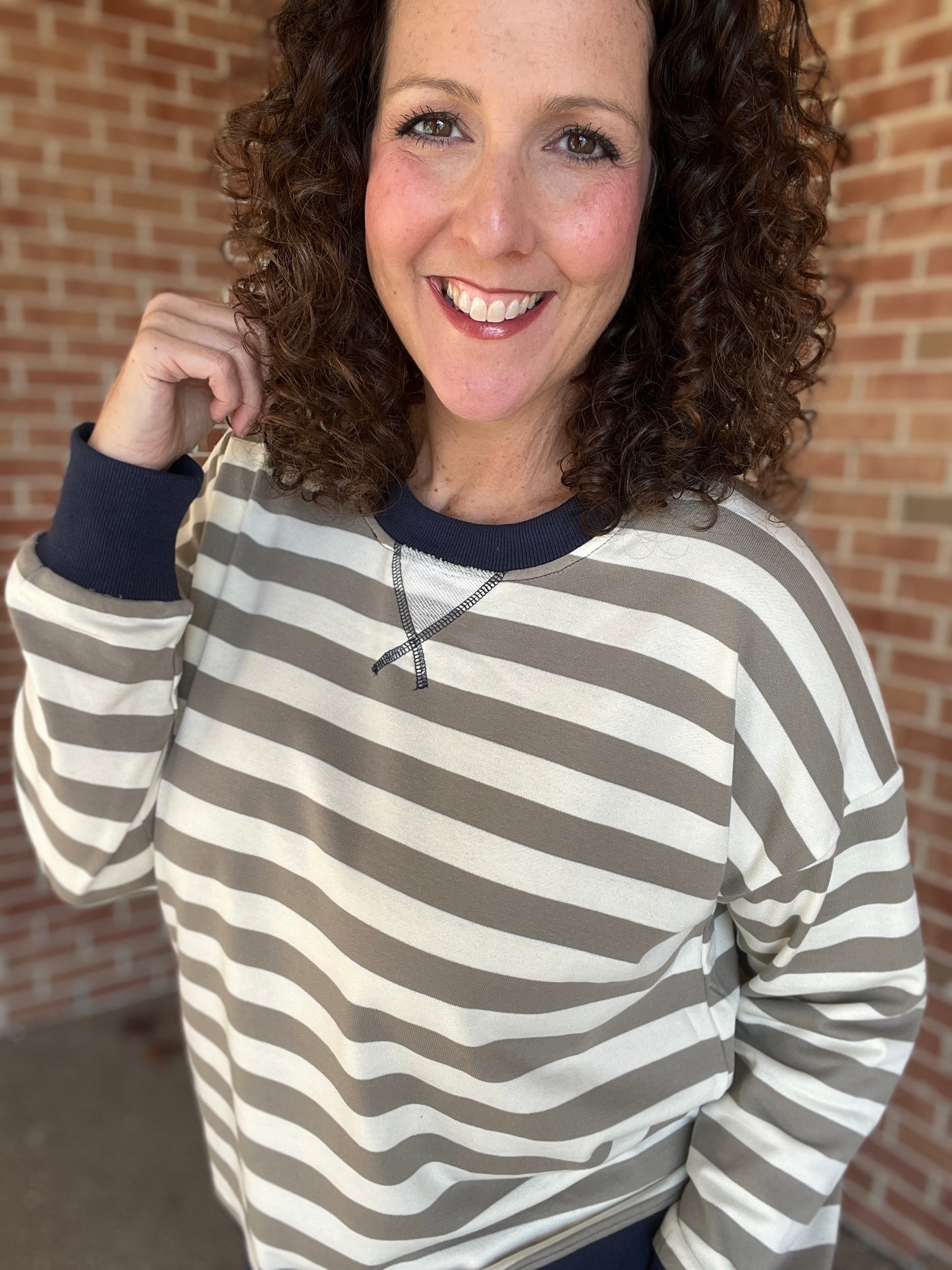 Olive and Navy Striped Pullover