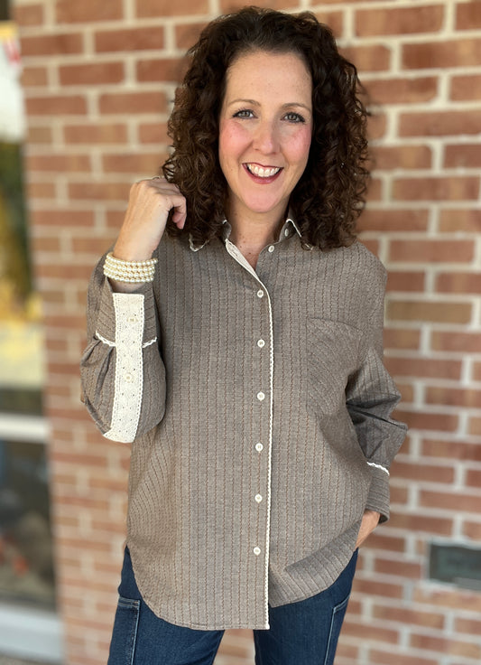 Lace Trimmed Button Down