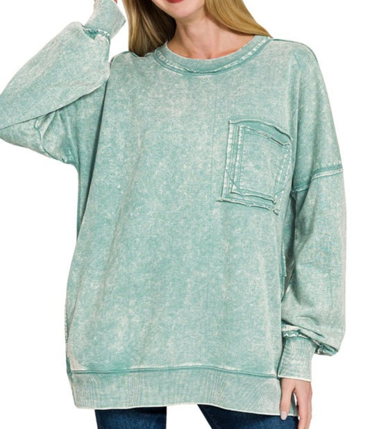 Acid Wash Pullover with Pockets