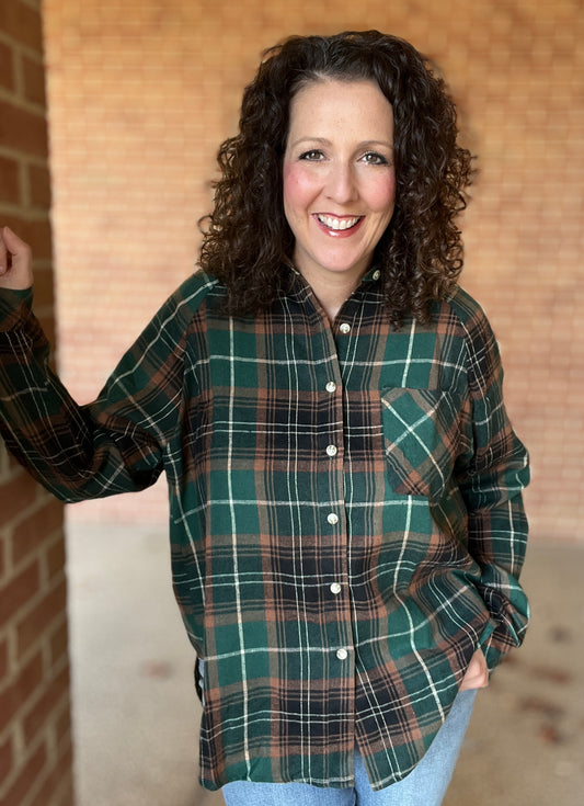 Green Plaid Flannel Shirt