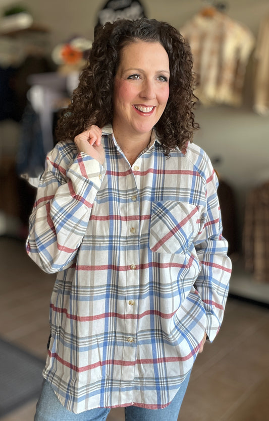 Blue & Cream Plaid Flannel Shirt