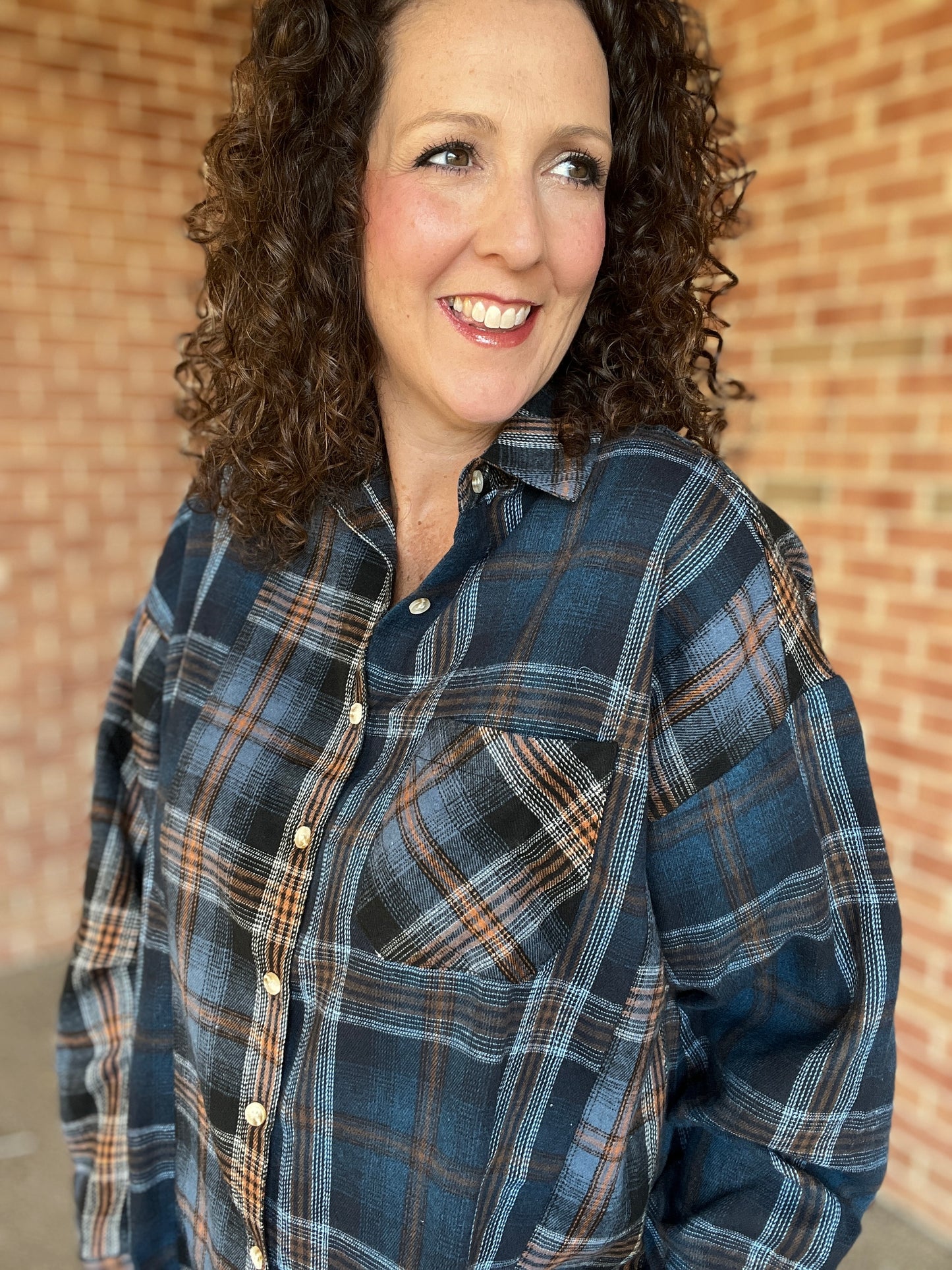 Navy Plaid Raw Edge Flannel Shirt
