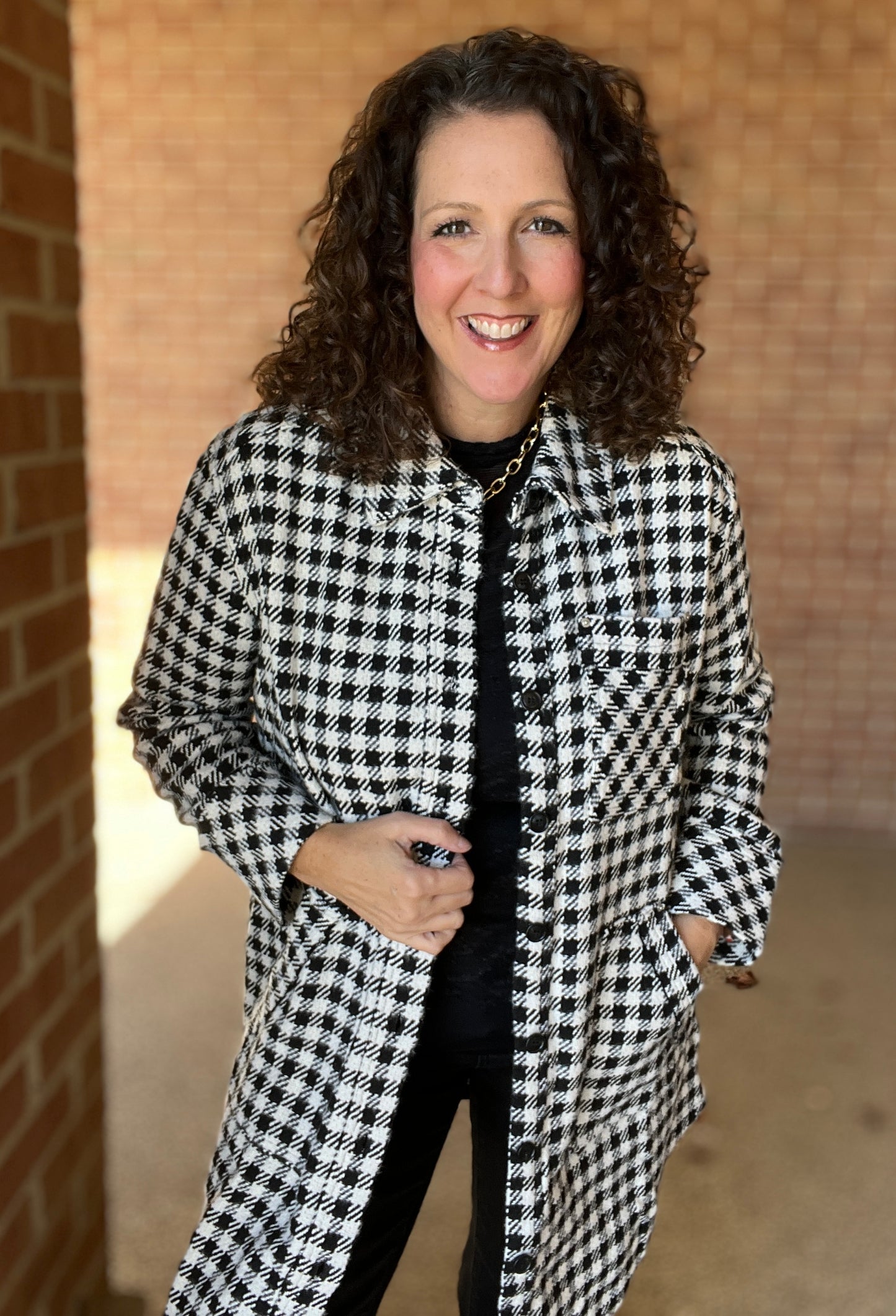 Houndstooth Longline Jacket