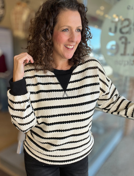 Striped Mixed Knit Top