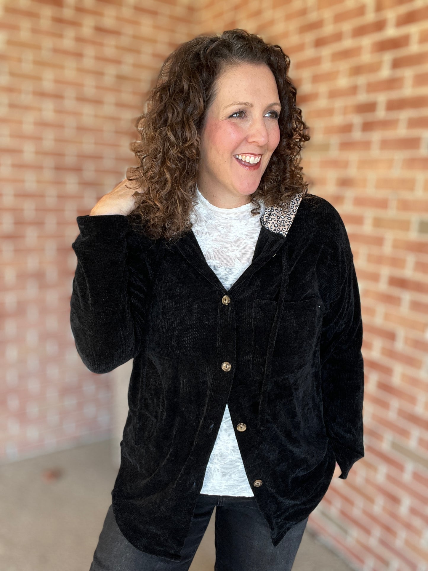 Chenille Knit Shacket with Leopard Hood