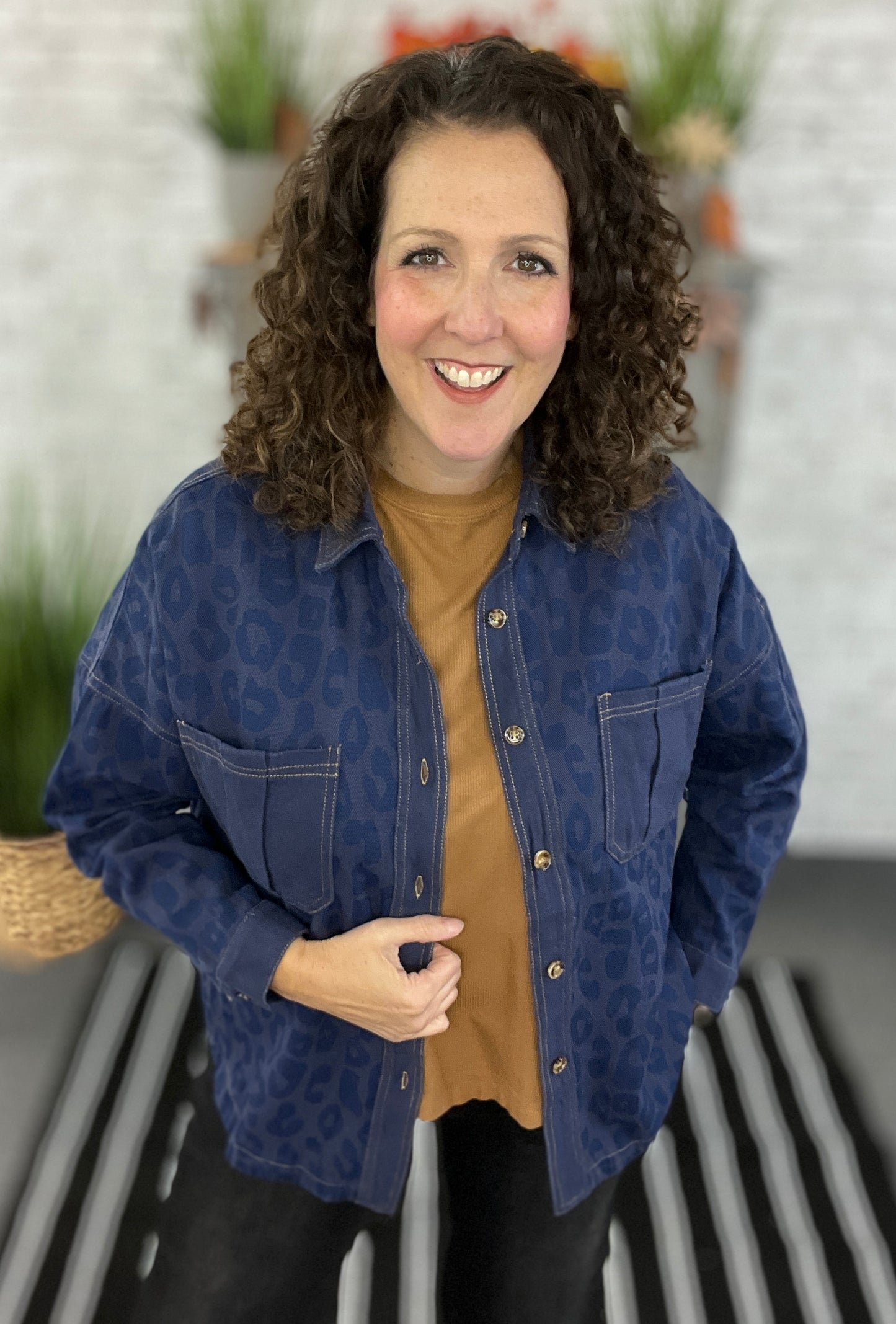 Leopard Denim Button Down Top